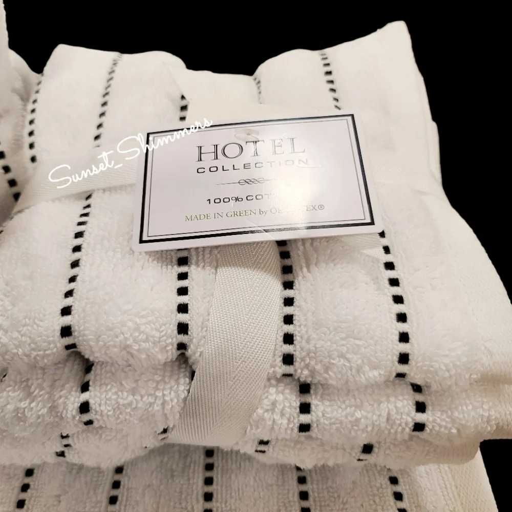 8pc Hotel Collection Bath Hand Washcloth White Black Dot Pinstripe TOWEL Set New